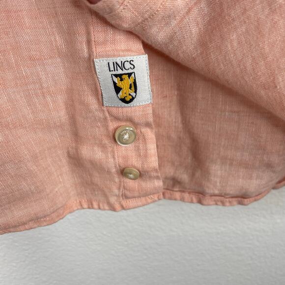 Lincs David Chu 100% Linen Peach Button Up SS shirt Men's Large - Picture 4 of 12